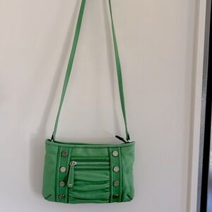 B Makowsky Green Leather Crossbody Bag
